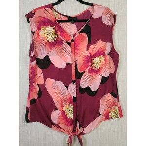 Worthington Tunic Top Floral Women Sz L Hidden Button up Sleeveless Summer Flowy
